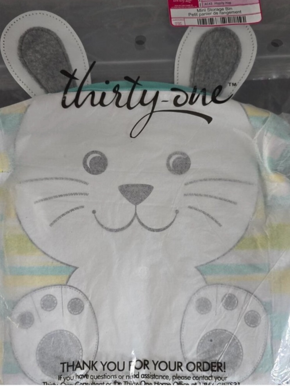 thirty-one Pastel Bunny Storage Bin with Stripes